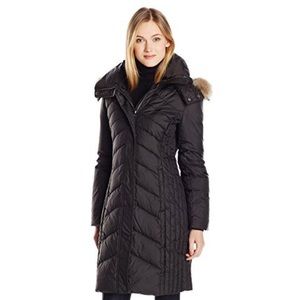 Marc New York Mercer Chevron quilted down jacket with genuine fur trim hood